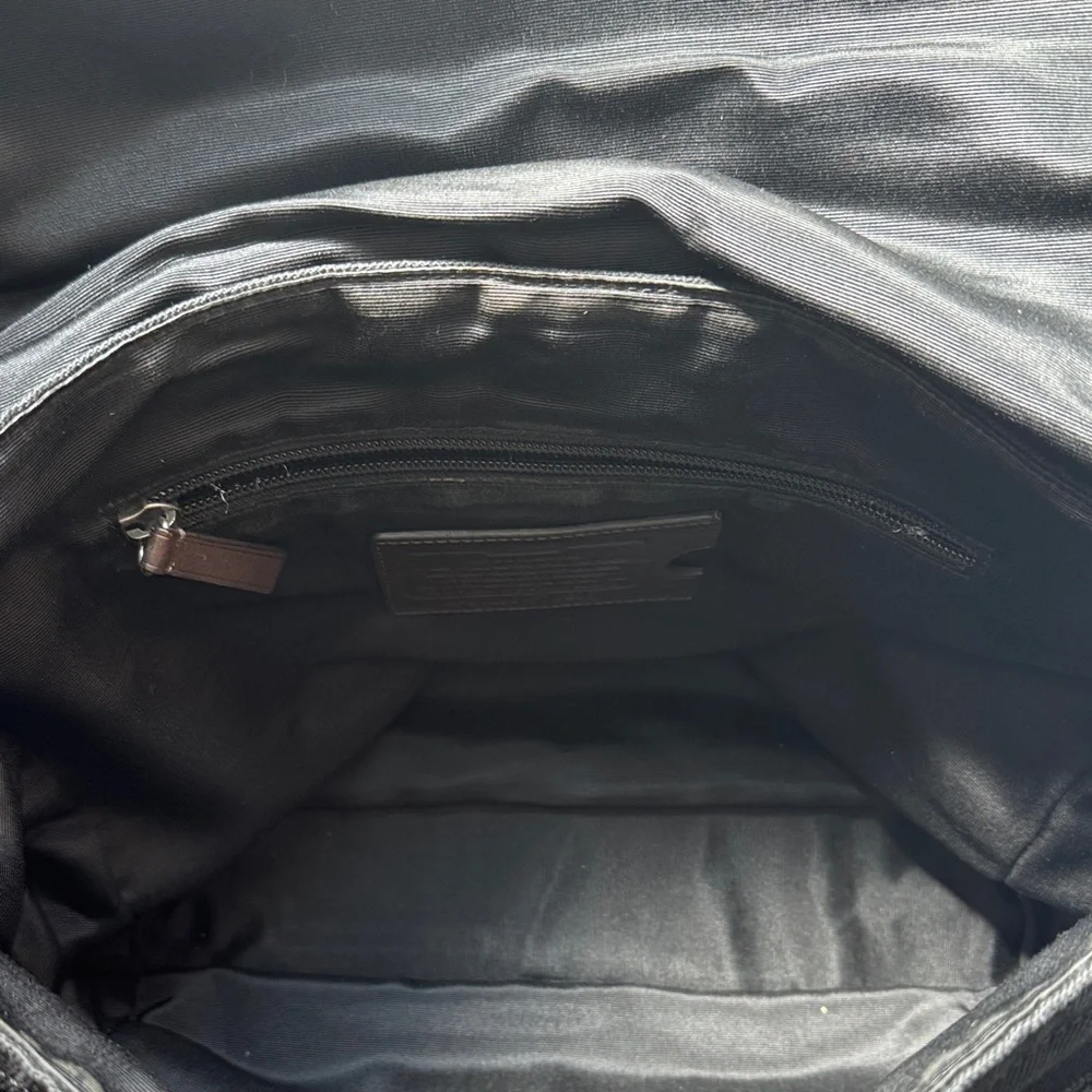 Coach Black Messenger Bag with Brown Leather Trimming & Brown Handle